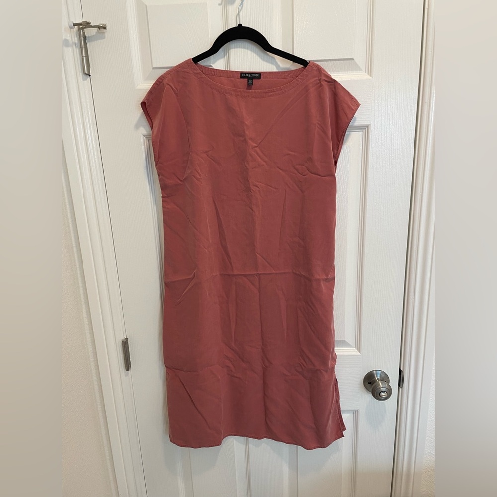 Eileen Fisher Bateau neck Midi Dress with Cap Sleeves